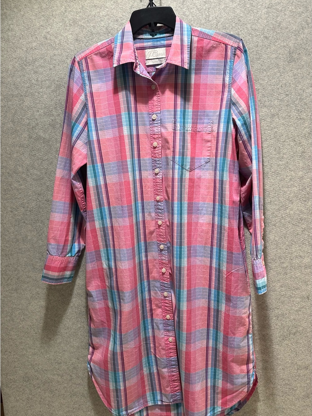 J. Crew Pink and Blue Plaid Button-Up Shirt Dress